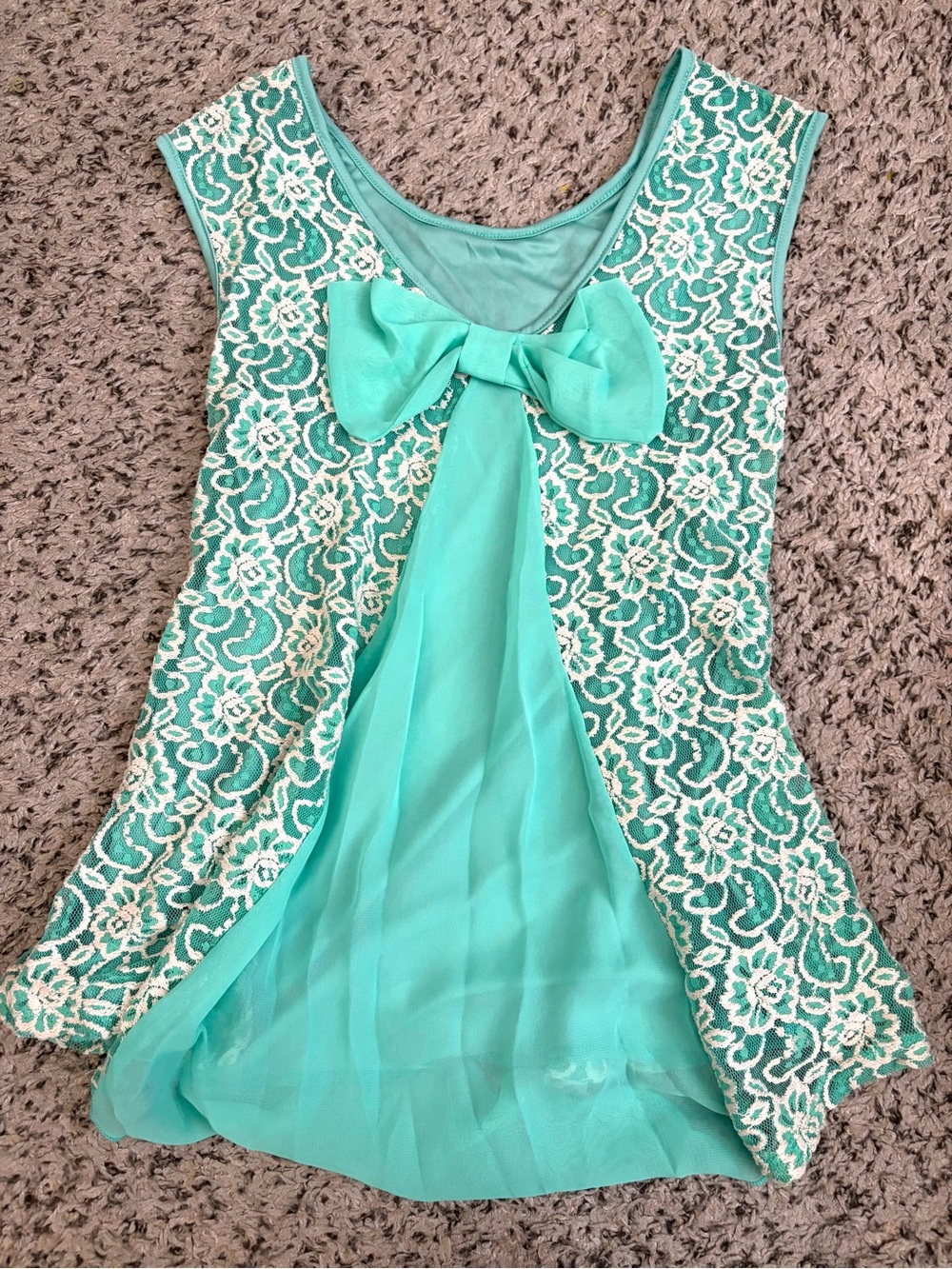 Vintage Julie’s Closet Aqua Lace Bow Front Sleeveless Top